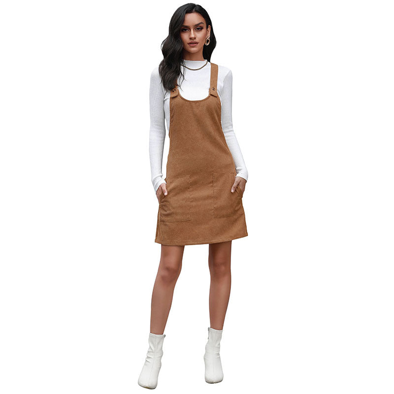 New Women's Short Dress Slim Solid Color Strap Skirt