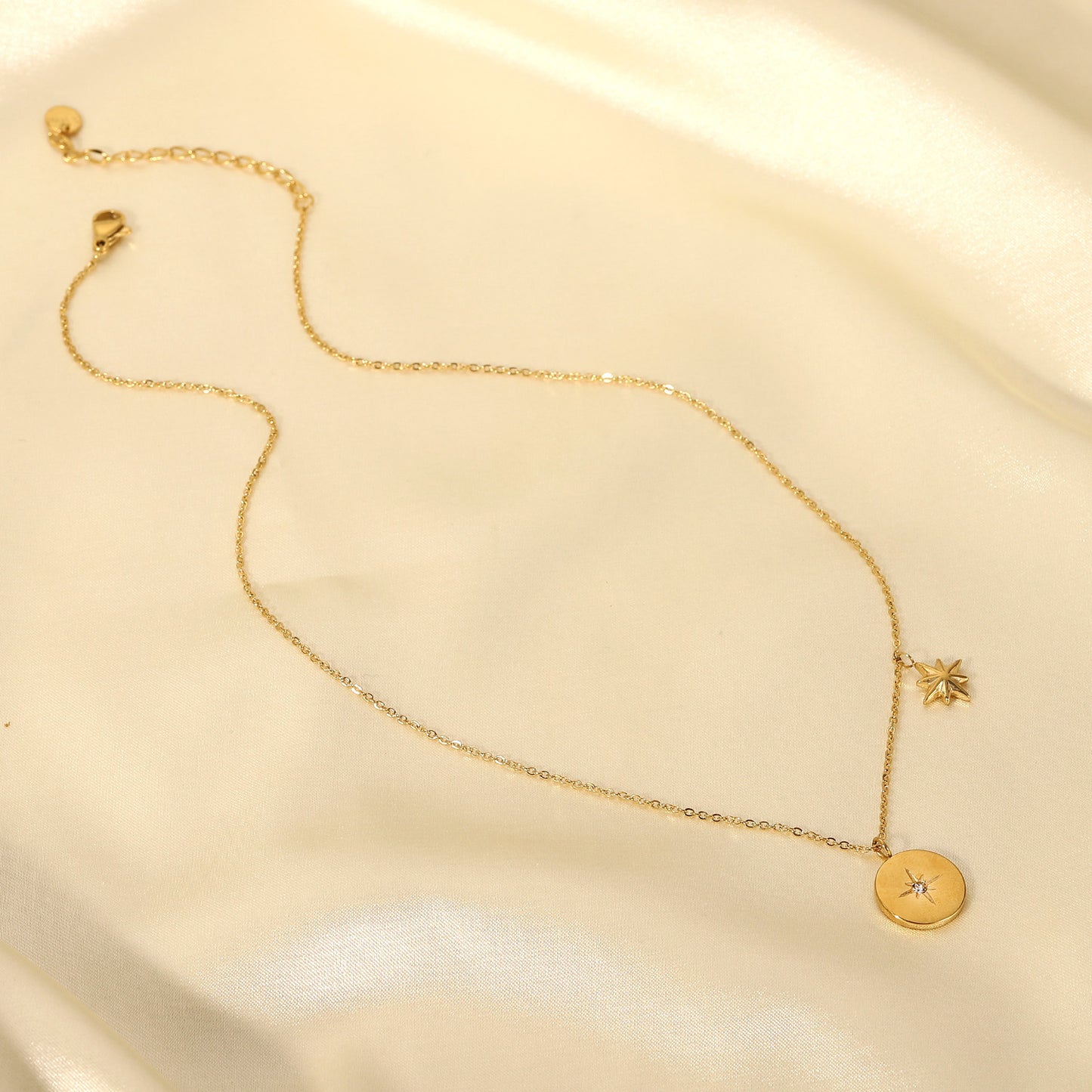 5pcs Fashion Necklace 18K Gold Plated Stainless Steel Round Brand Octet Star Set Zirconium Pendant Necklace Women