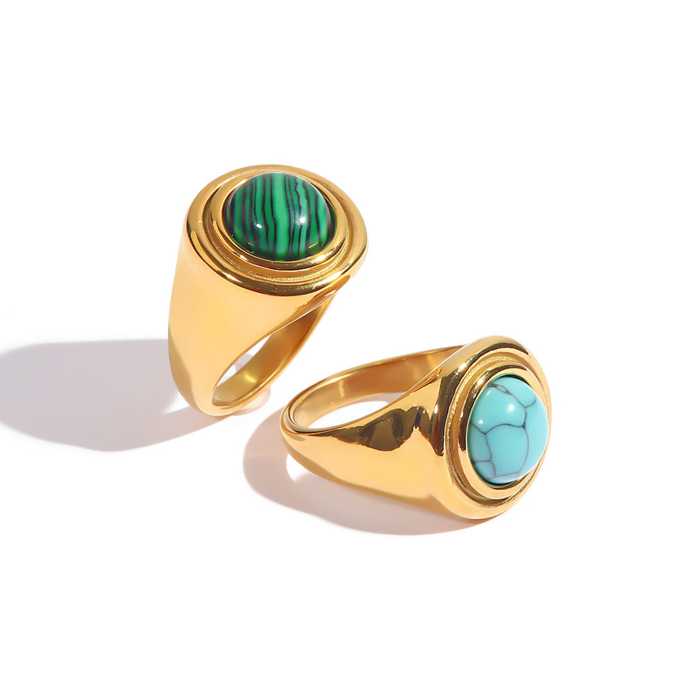 5pcs Turquoise Malachite Ring Female Gold Plated Indelible Fashion All-Match New Temperament Ring