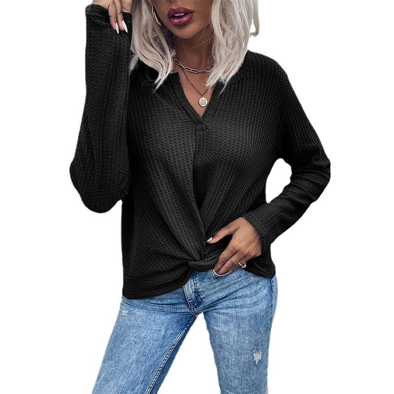 Autumn New Waffle Knot Thin Solid Color Bottom Knitwear