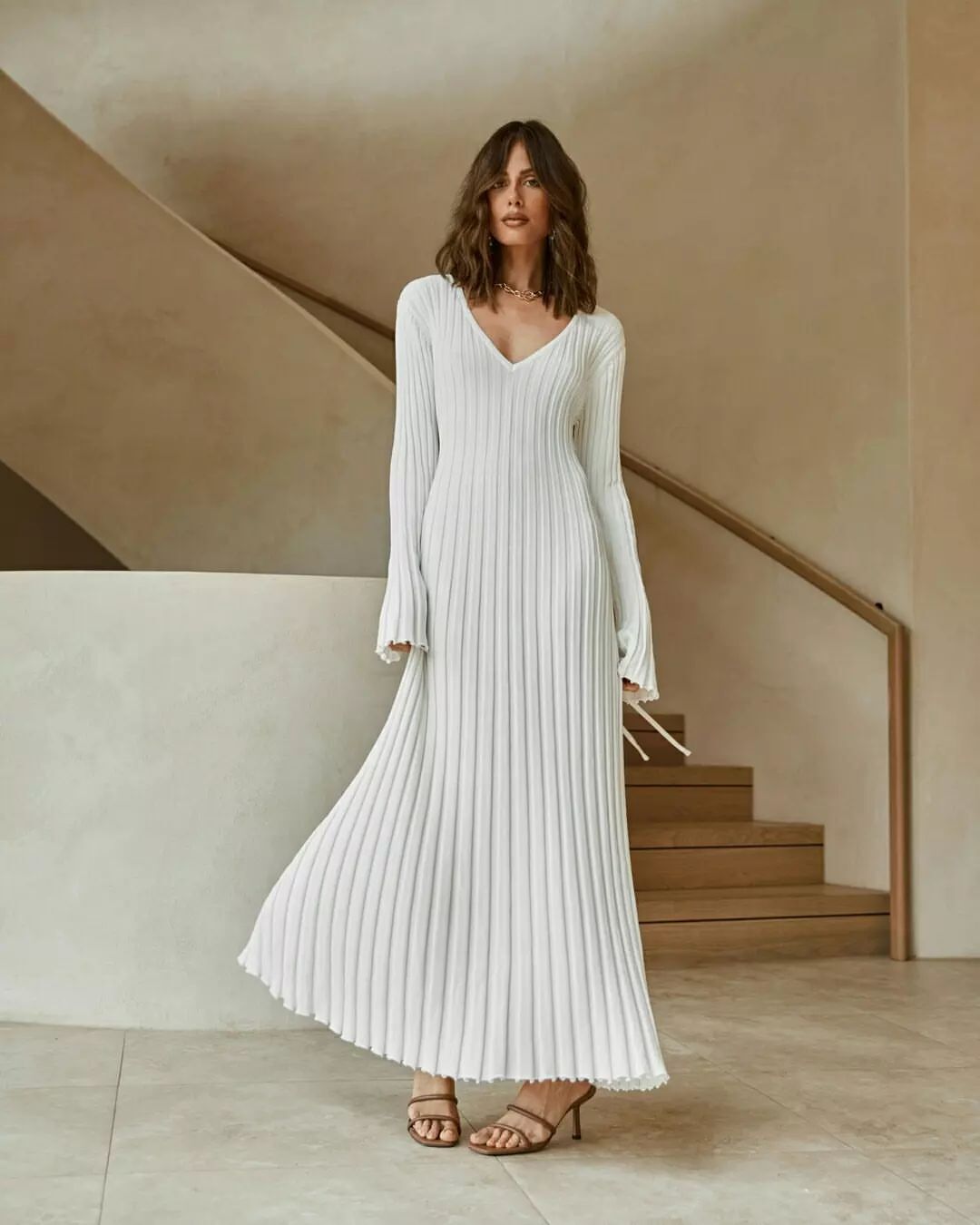 Women Autumn And Winter New Solid Color Fashion Casual Dress Knitted Rabbit Fluff Clothes