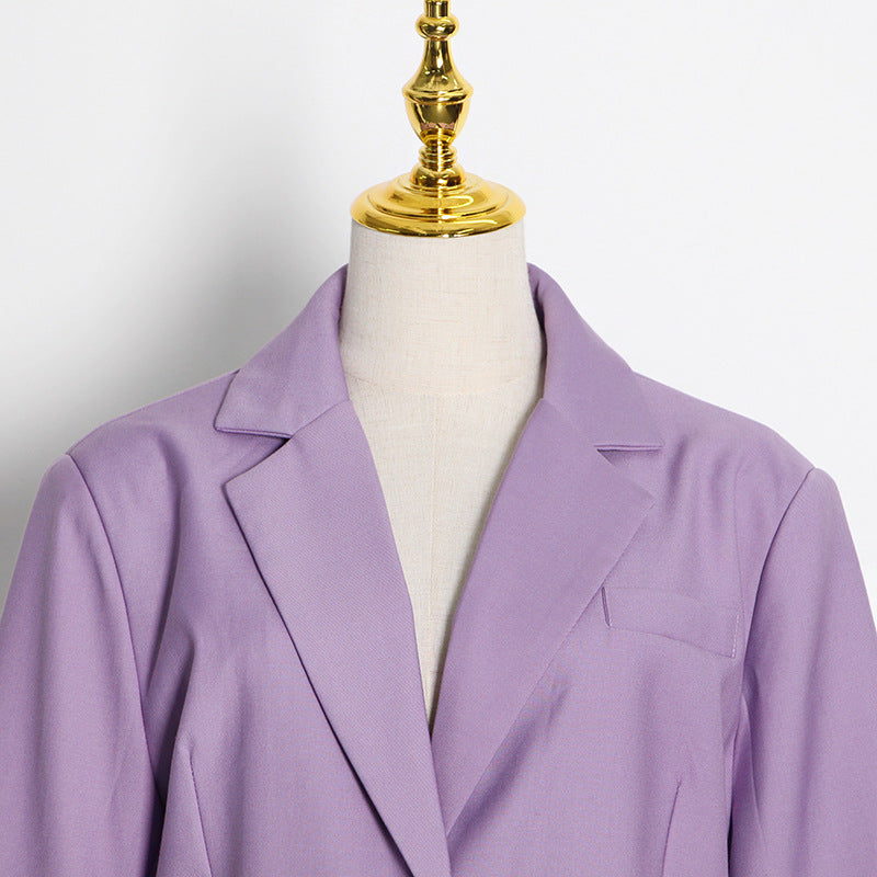 Spring New Fashion Temperament Suit Collar Design Loose Purple Coat Women