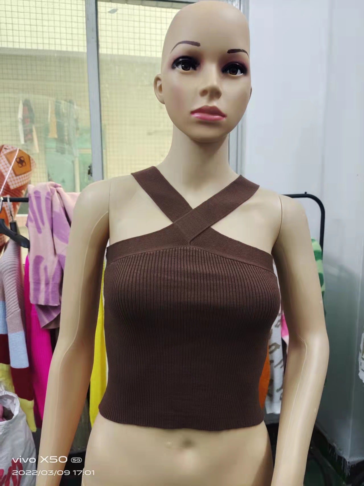 Cross-Neck Knitted Halter Small Vest Backless Tight Thin Bandage On The Chest