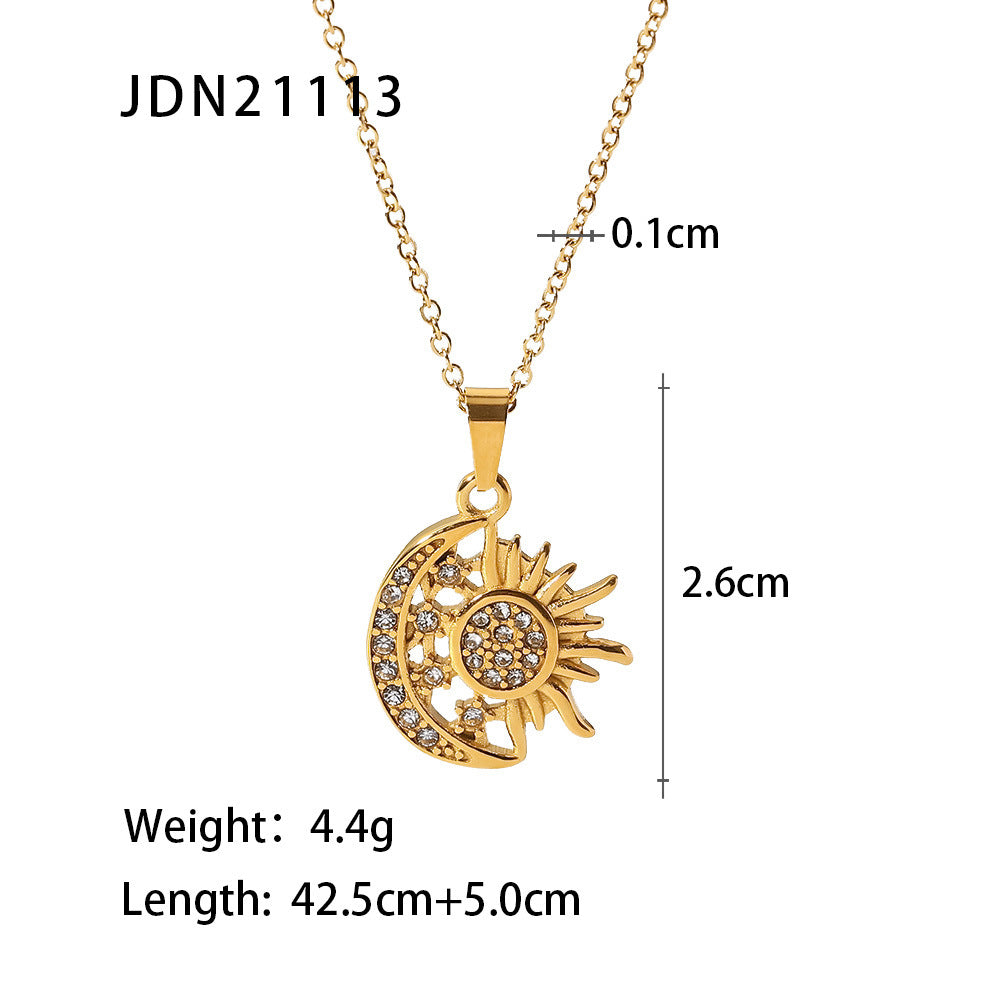 5pcs New Titanium Steel Necklace 18K Gold Plated Stainless Steel Set Diamond Too Bright God Moon Pendant Necklace Jewelry Women