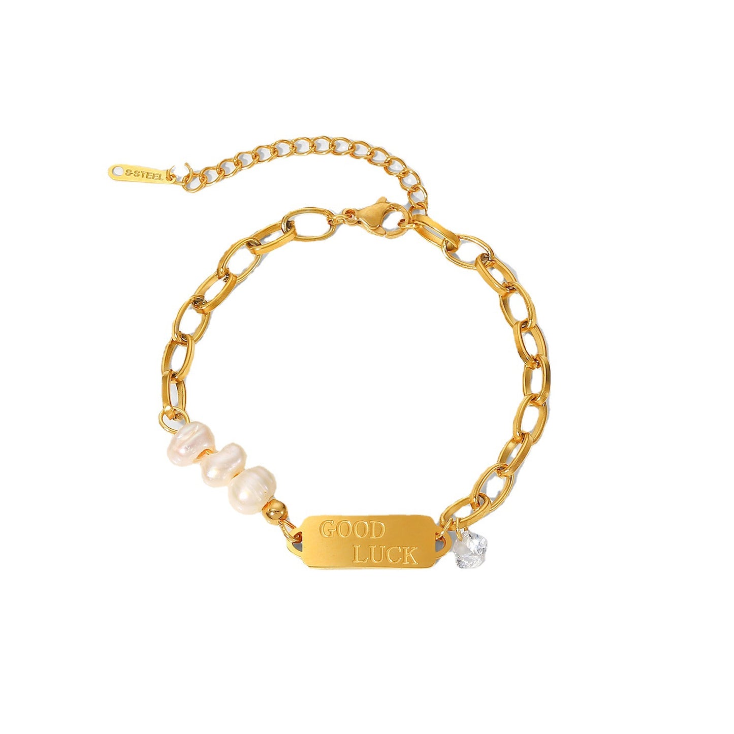 5pcs New 18K Gold Plated Chain Pearl Splicing Bracelet Stainless Steel Good Luck Light Pearl Bracelet Women's Jewelry