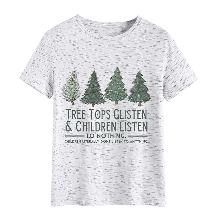 Tree Tops Round Neck Fashion Letter Top Women's T-Shirt Loose Short Sleeves