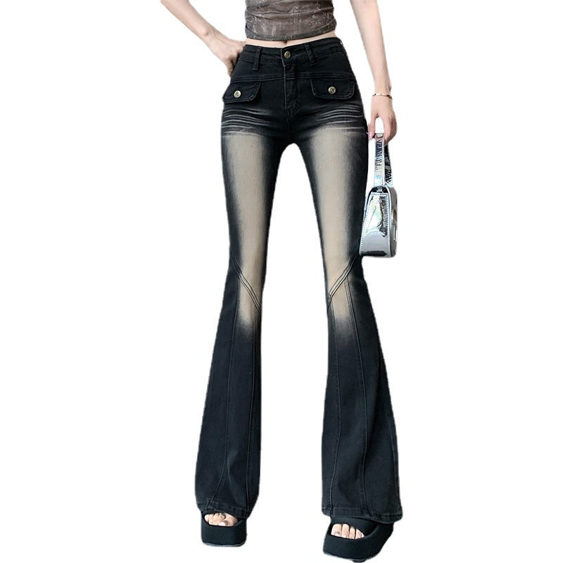 Retro Spice High-Waisted Denim Bell-Bottoms Ladies New Style Denim Pants For Early Fall