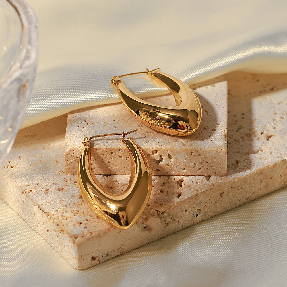 5pcs 18K Gold Stainless Steel Smooth Hollow Earrings Blogger With Fashion All Round Hoop Earrings Girl
