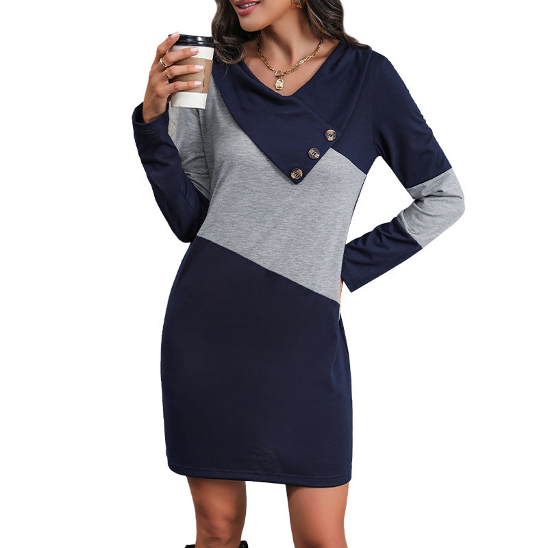 Autumn New Fashion Women's Dress Color Match Hoodie
