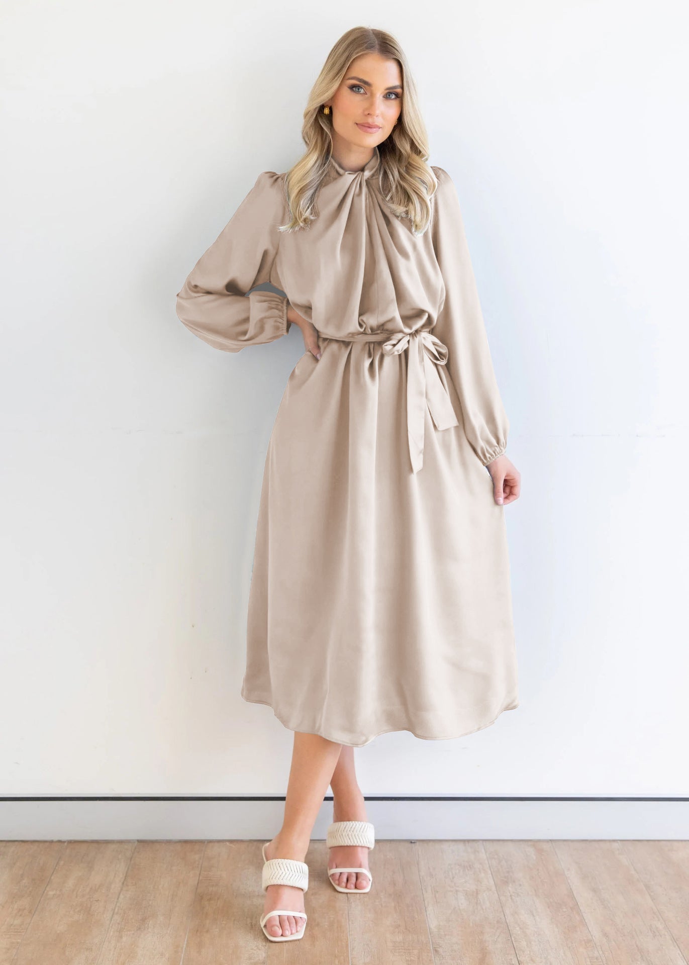 Fashion Trend Satin Elegance Haute Couture Dress Autumn Long Sleeve Party Dress