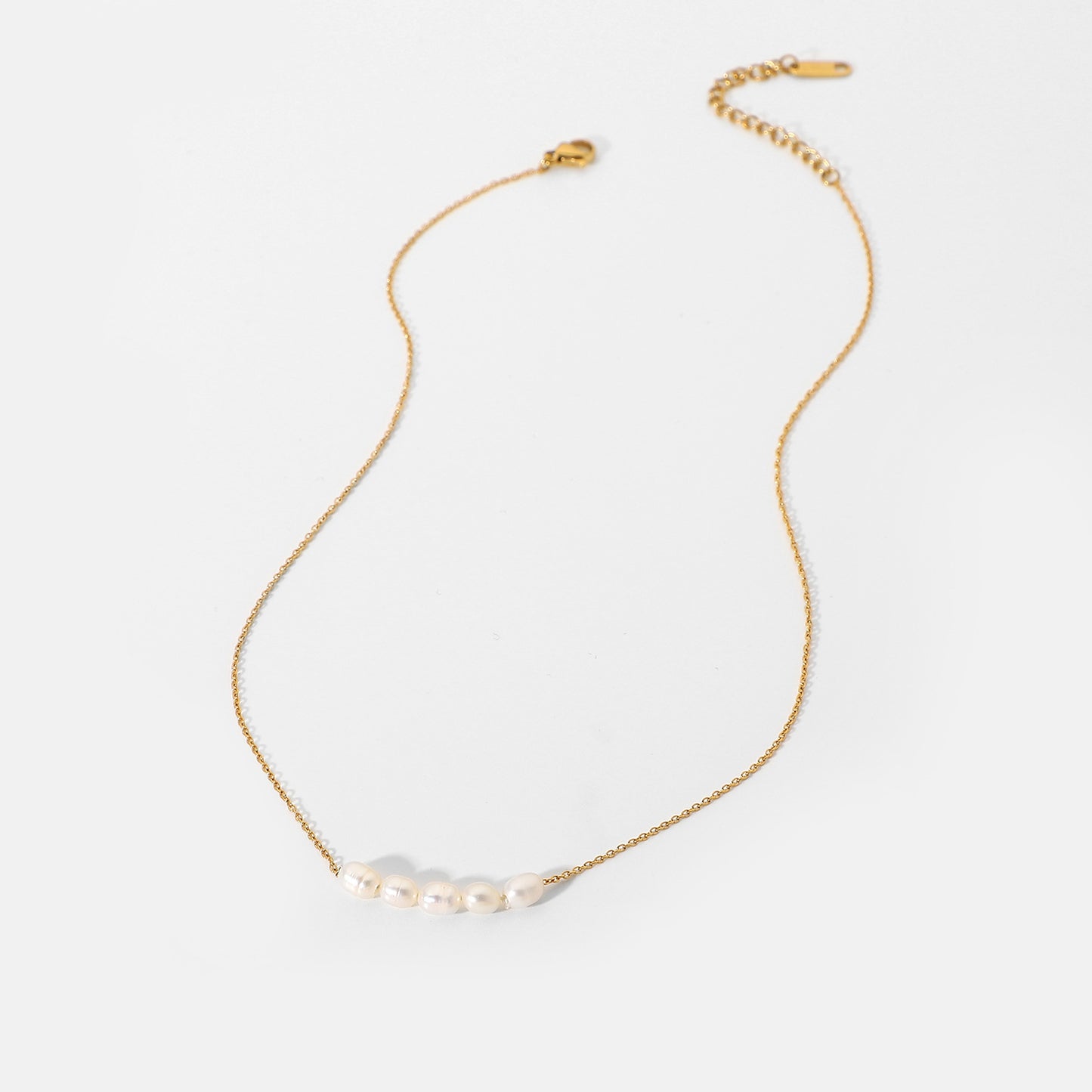 5pcs Exquisite Stainless Steel Jewelry 18K Gold Plated Collarbone Chain Natural Light Pearl Necklace Jewelry Women