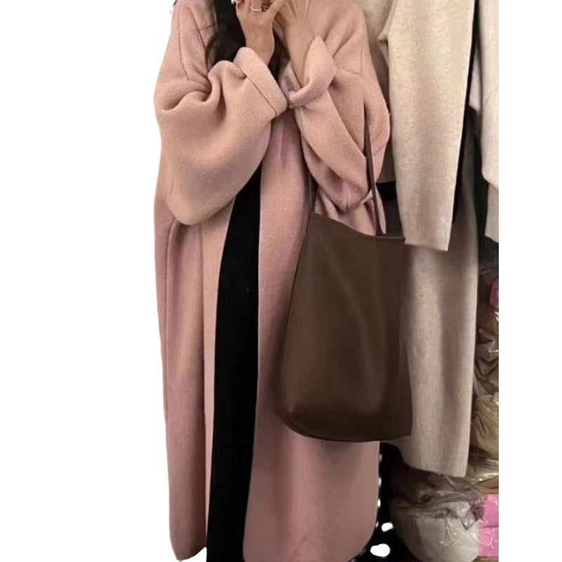 Over The Knee Long Sweater Coat Autumn And Winter Loose And Thick Lazy Wind Gentle Temperament Milk Knit Cardigan Woman