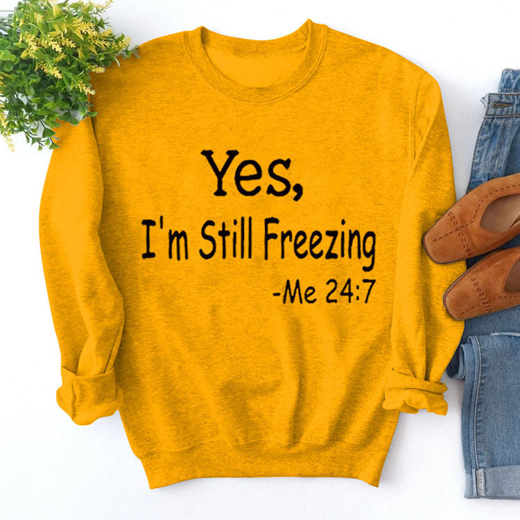 Pullover Simple Crew Neck Top Long Sleeve Yes I'M Printed Loose Hoodie