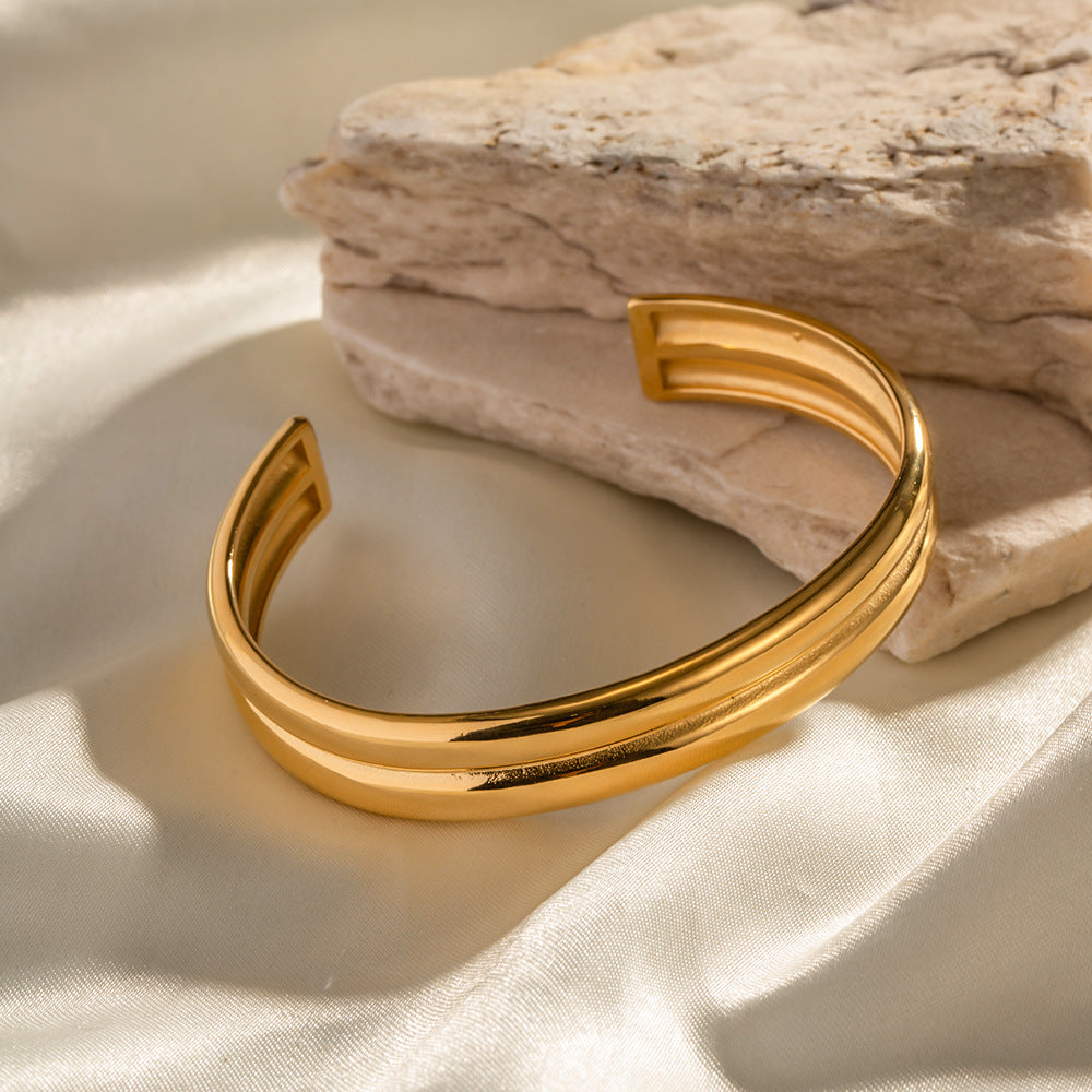 5pcs Fashion Style Design 18K Gold Stainless Steel Double Exaggerated Bracelet Hand Decoration Electroplated Women's Jewelry
