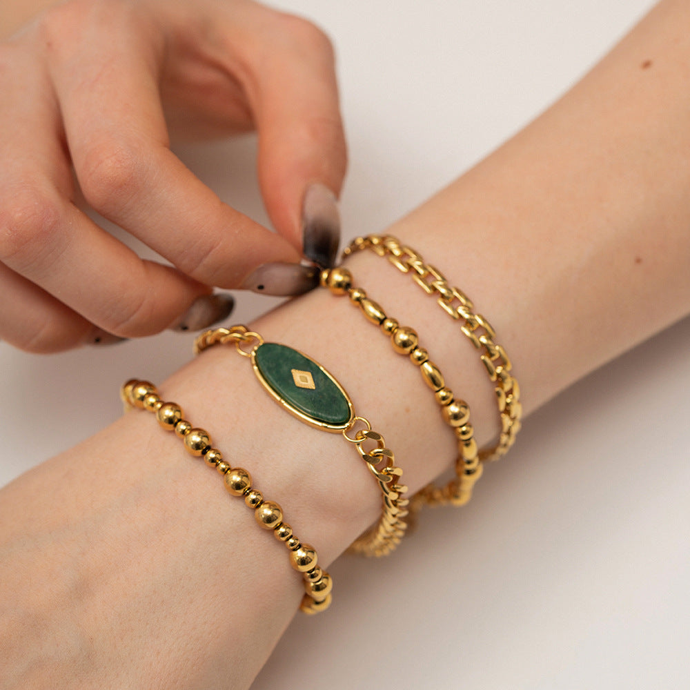 5pcs National Style Inlaid African Jade Retro Bracelet Does Not Fade Light Luxury Niche Titanium Steel Bracelet