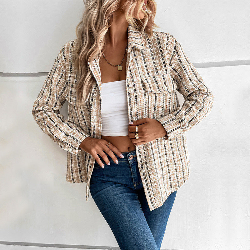 Chic & Cozy: Autumn/Winter Small Fragrance Design Retro Plaid Cardigan Shacket