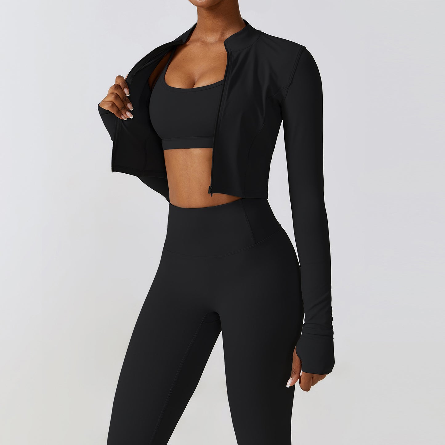 Autumn And Winter Tight Yoga Clothing Naked Sense Quick Drying Sports Set Slim Fitness Clothing Three Sets