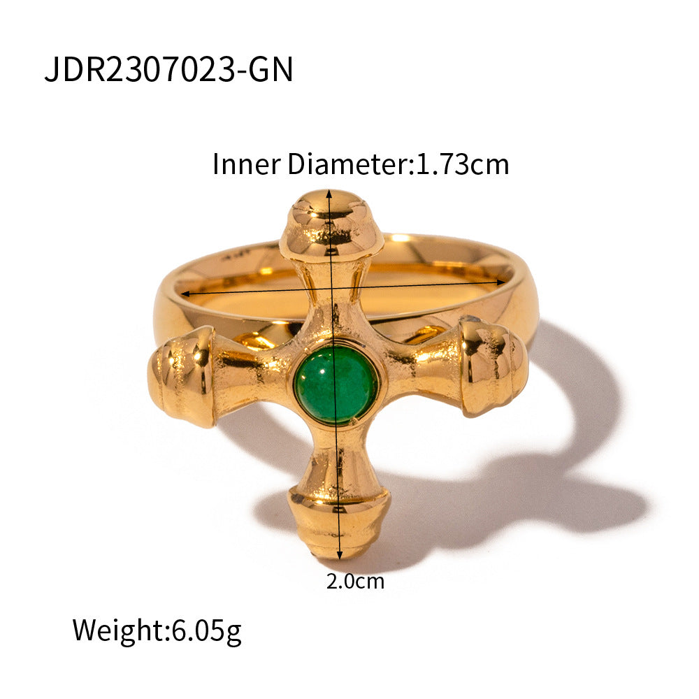 5pcs Niche Style Gold-Plated Titanium Steel Ring Female Stainless Steel Inlaid Stone Cross Fine Ring