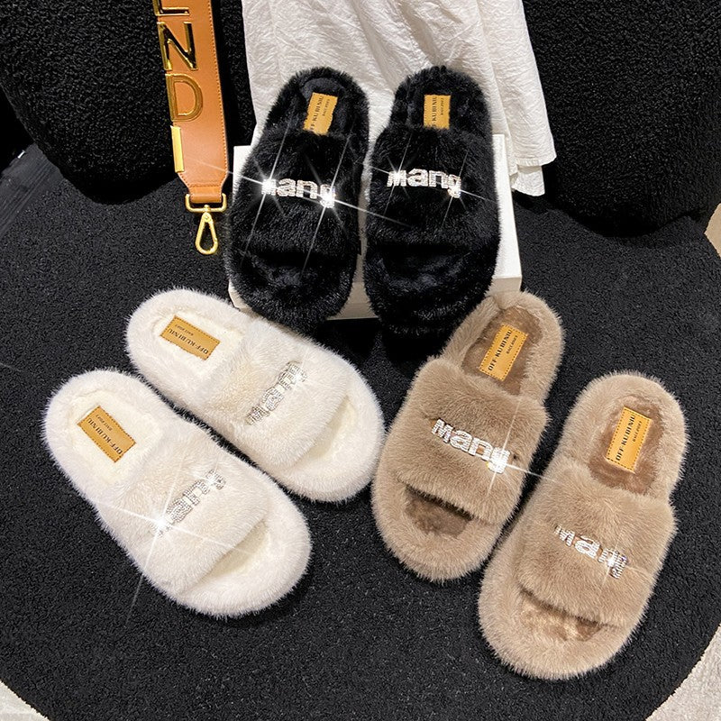 Thick Bottom Increase Fluffy Slippers Women's Shoes To Wear New Autumn And Winter Fashion Sponge Plush Cotton Slippers