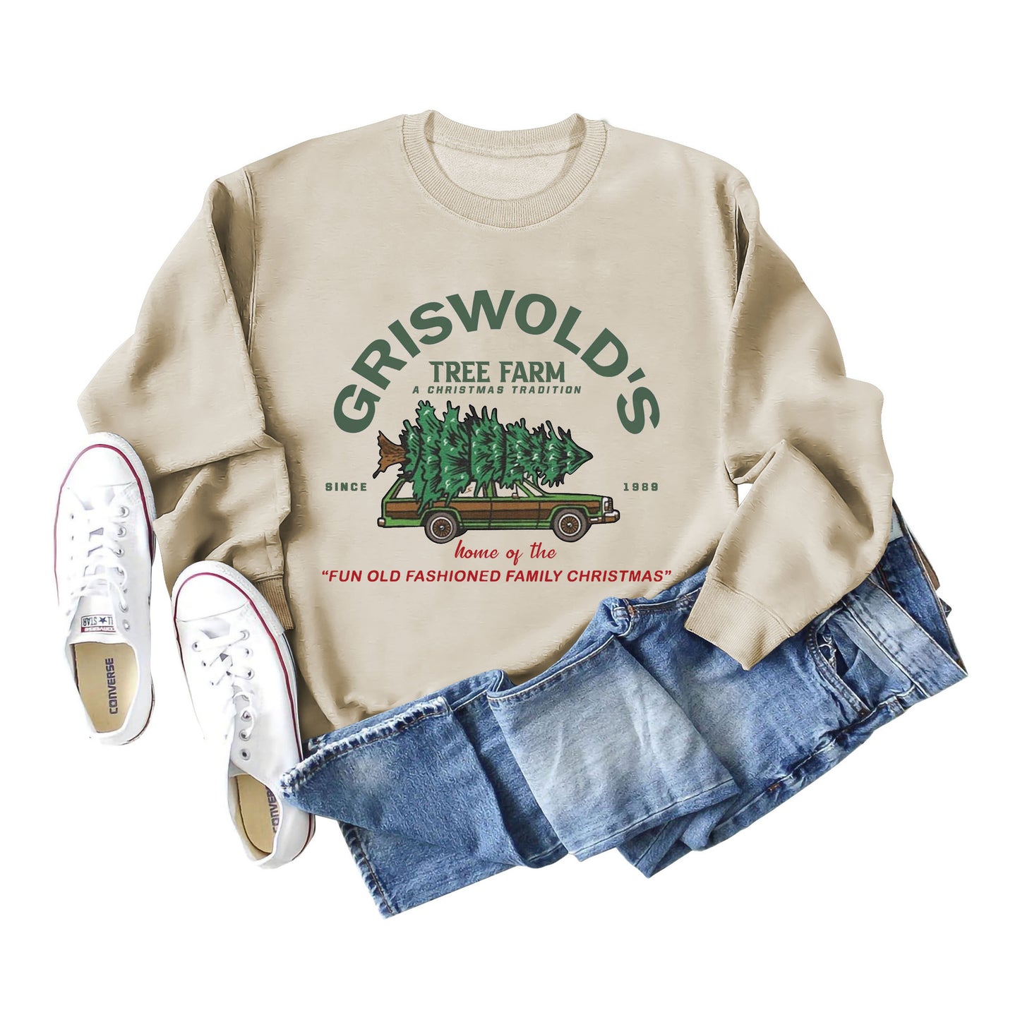 Griswold's Christmas Tree Letter Round Neck Long Sleeve Christmas Plus Size Women's Hoodie
