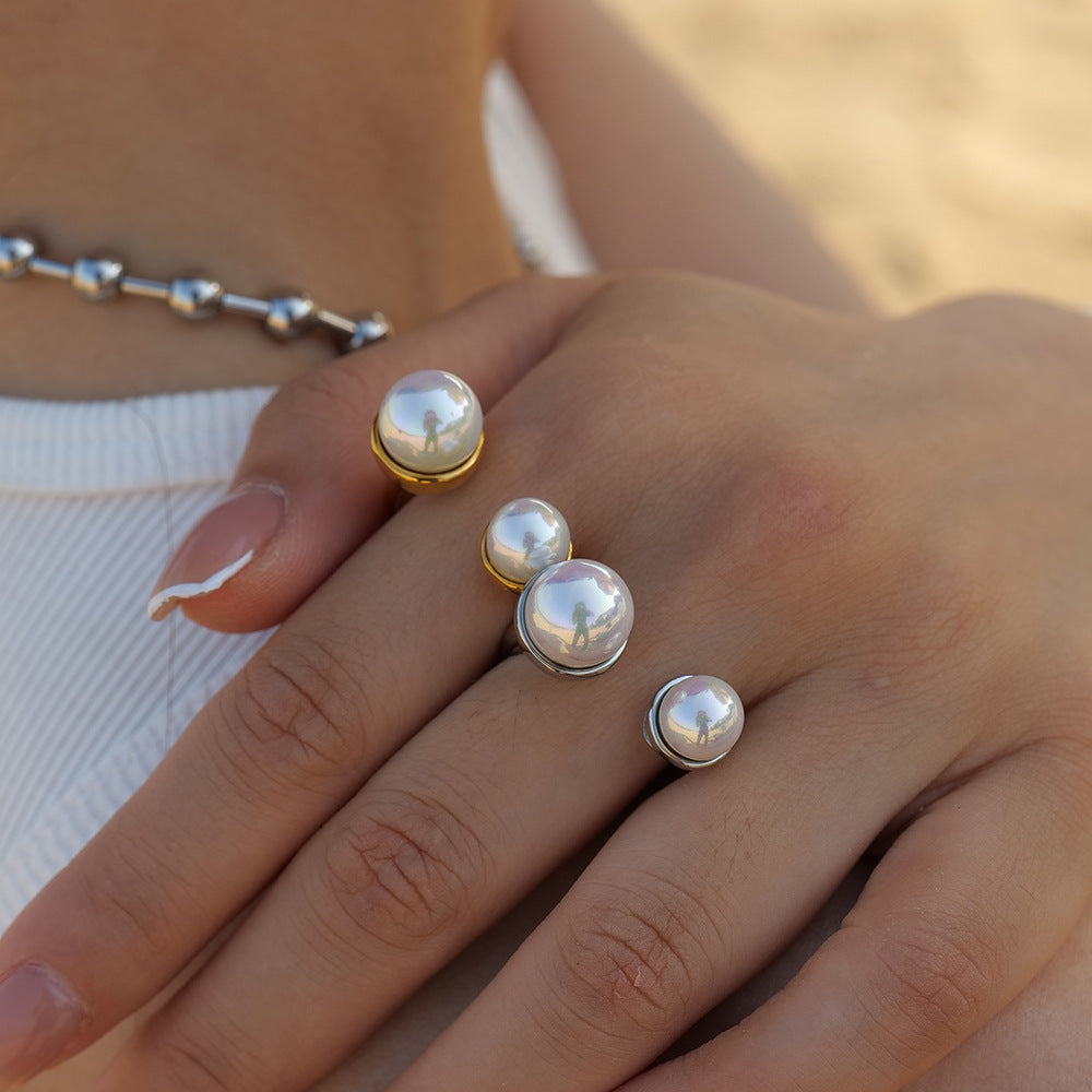 5pcs 18K Gold Stainless Steel Pearl Size Open Ring Ring Does Not Fade Ring
