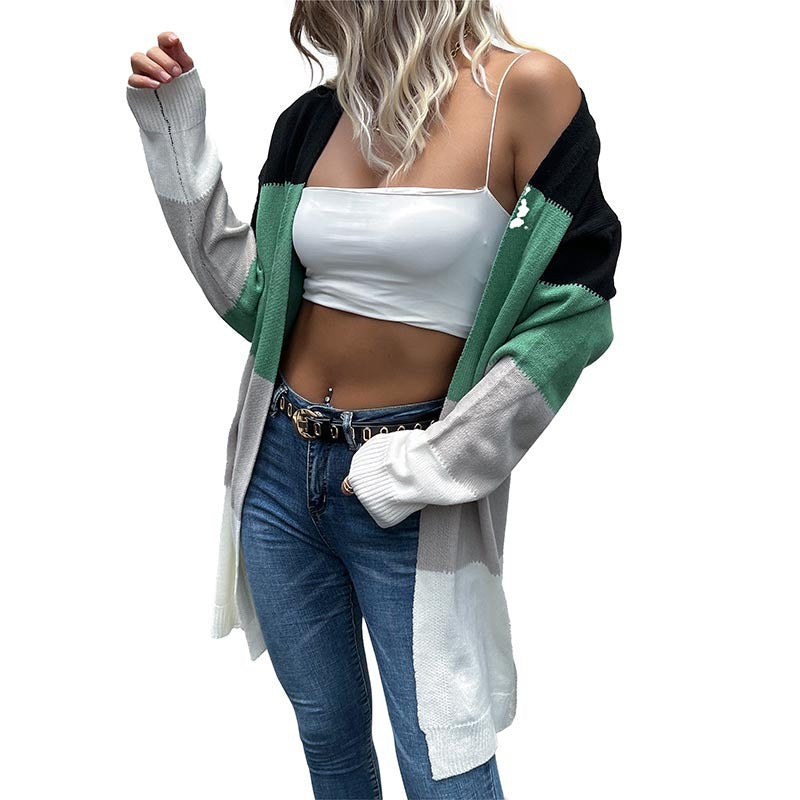 New Autumn And Winter Fashion Women's Long-Sleeved Color Sweater Cardigan Coat Women