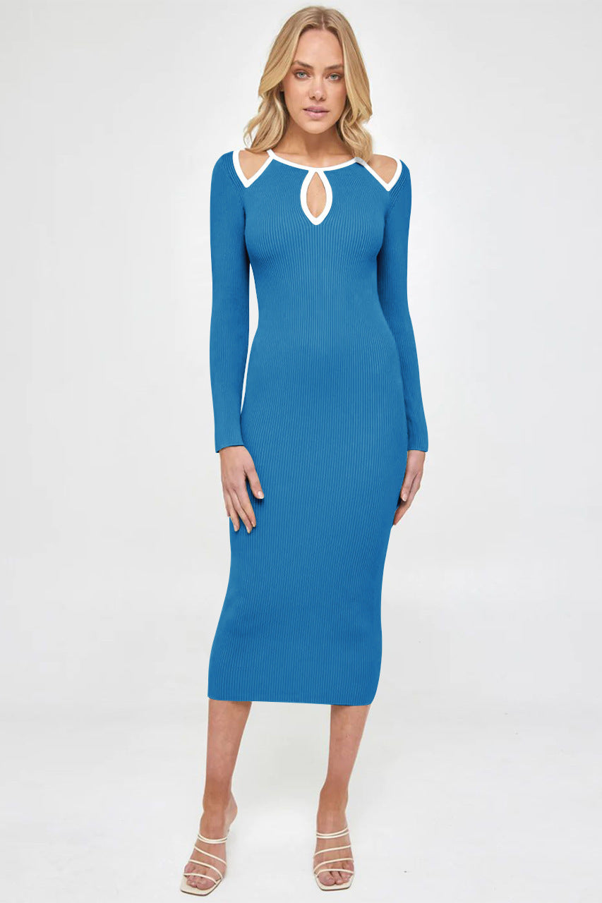 Knitted Dress Autumn Female Design Sense Of Temperament Ribbed Slim Long Sleeve Skirt Sexy Package Hip Skirt