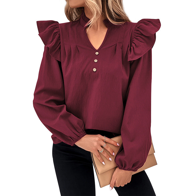 Autumn and Winter Women's New Solid Color Loose Shirt
