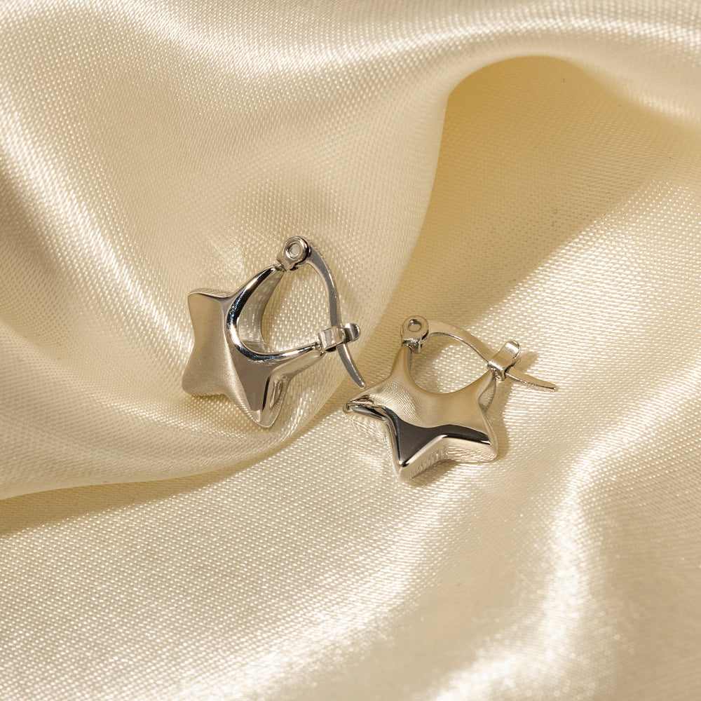 5pcs Simple Style Gold Plated Stainless Steel Stars White Gold Open Close Earrings Set With White Diamond Hoop Earrings