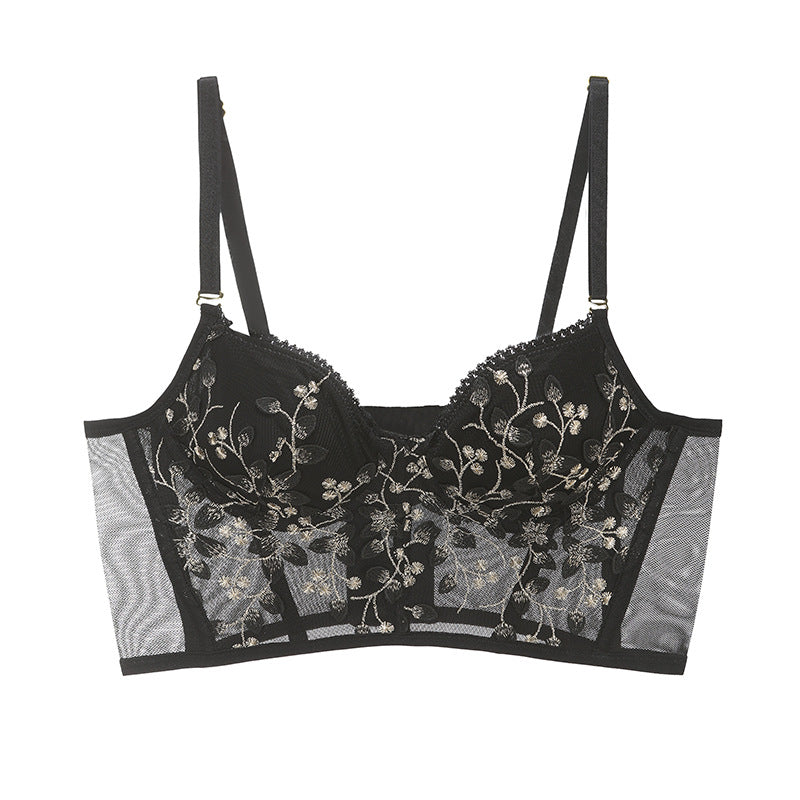 Comfortable Embroidered Lace Fishbone Waistcoat Long Lingerie Set Girls Sexy Lace Bra