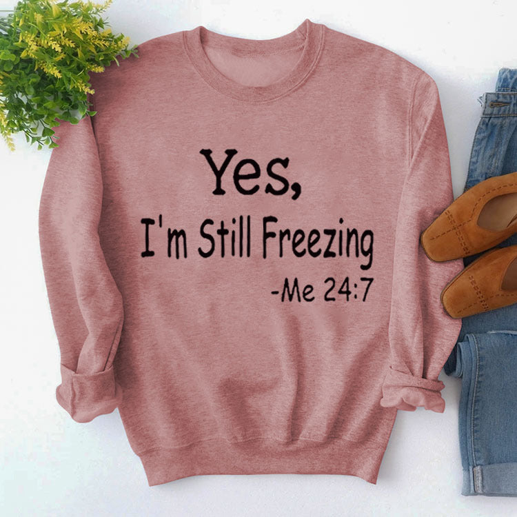 Pullover Simple Crew Neck Top Long Sleeve Yes I'M Printed Loose Hoodie