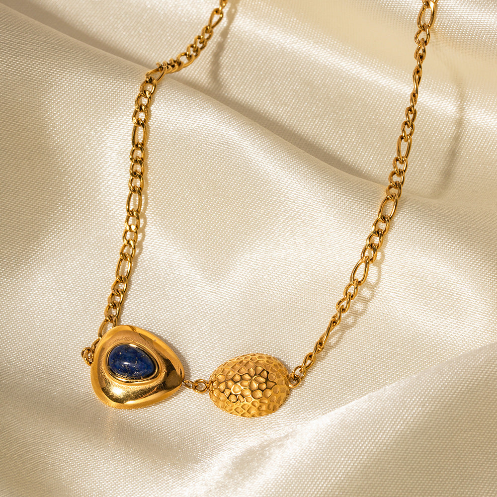 5pcs 18K Stainless Steel Triangle Set Lapis Lazuli Connection Oval Hammer Pendant Necklace Ornament