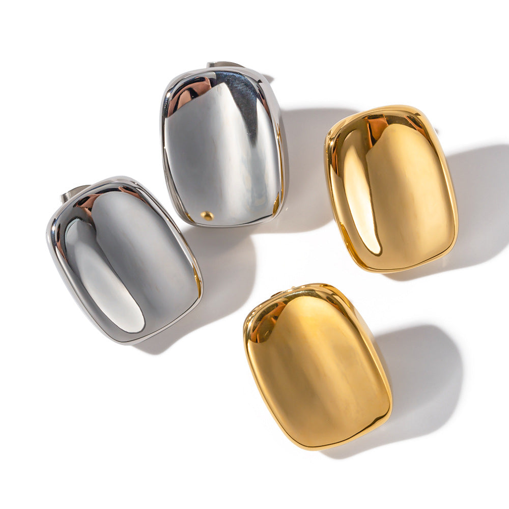 5pcs 18K Gold Stainless Steel Cold Air Rectangular Earrings Do Not Fade Polished Earrings Women Fashion Accessories