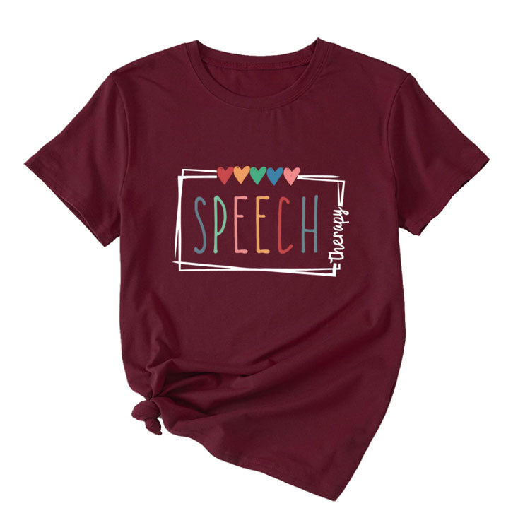 Women's Casual Crew-Neck T-Shirt Speech Therapy Loose Short Sleeves