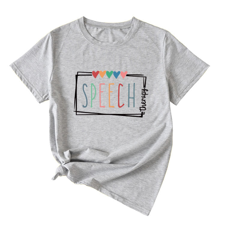 Women's Casual Crew-Neck T-Shirt Speech Therapy Loose Short Sleeves