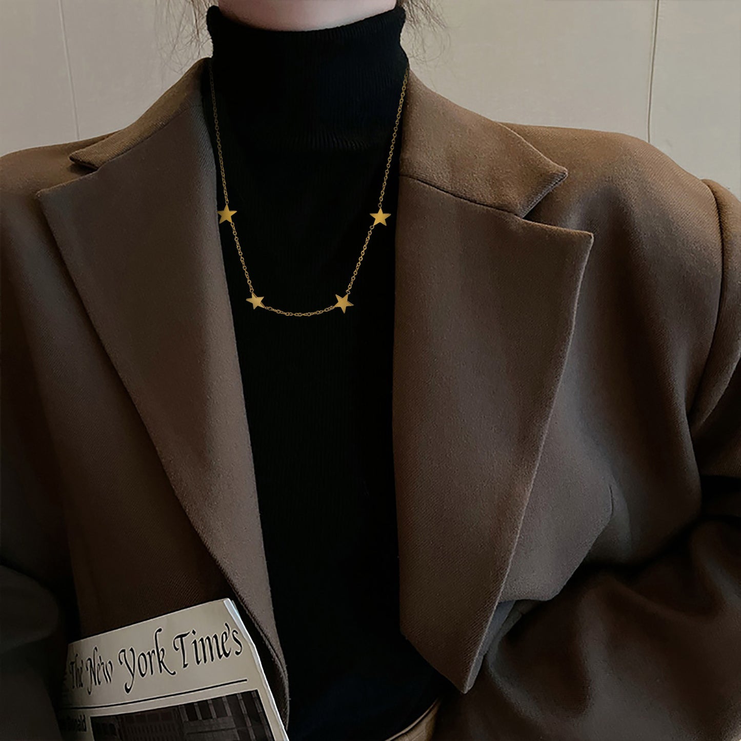 5pcs Fashion Personality Five-Pointed Star Fine Bead Chain Necklace Ladies Elegant Temperament Collarbone Chain Necklaces
