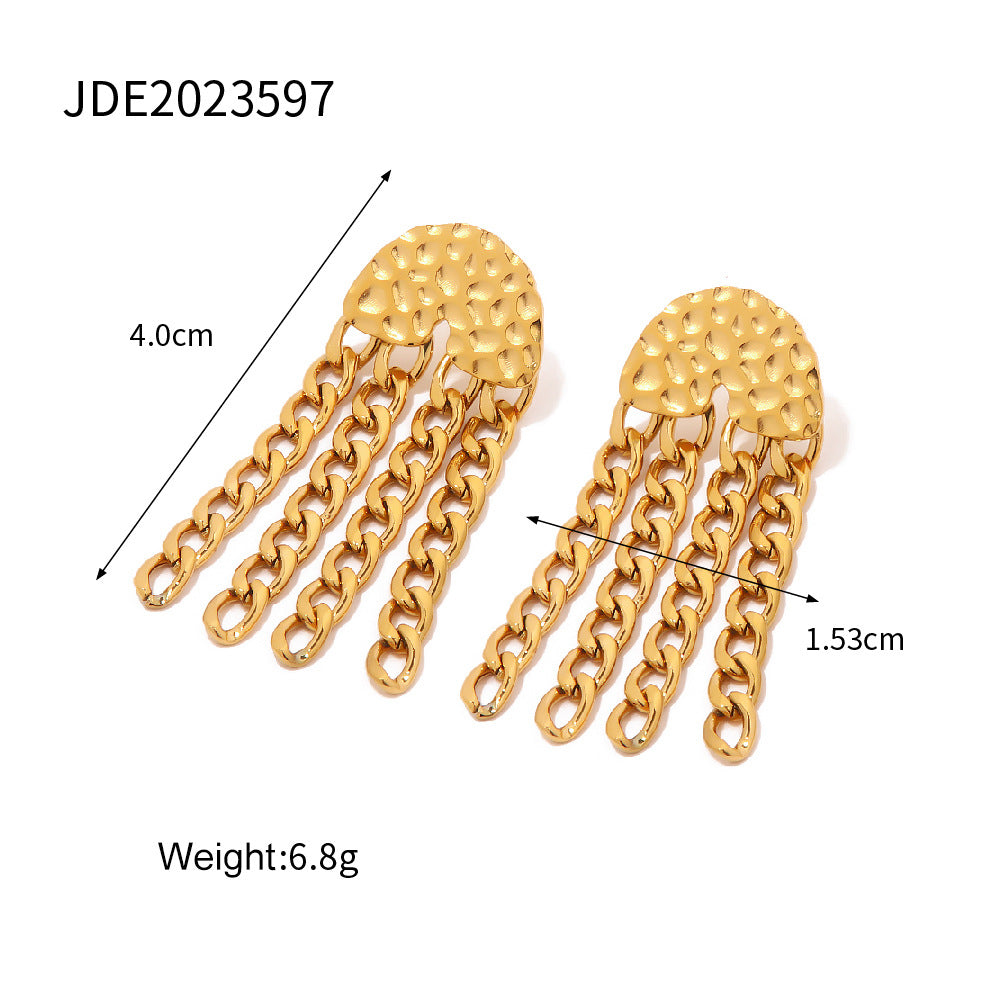 5pcs Stylish Women's All-Clad Titanium Steel Earrings Stainless Steel Texture Stainless Steel Chain Tassel Earrings Earrings
