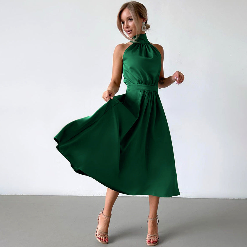 Satin Halter Dress Temperament Christmas Green Dress Dress For Women