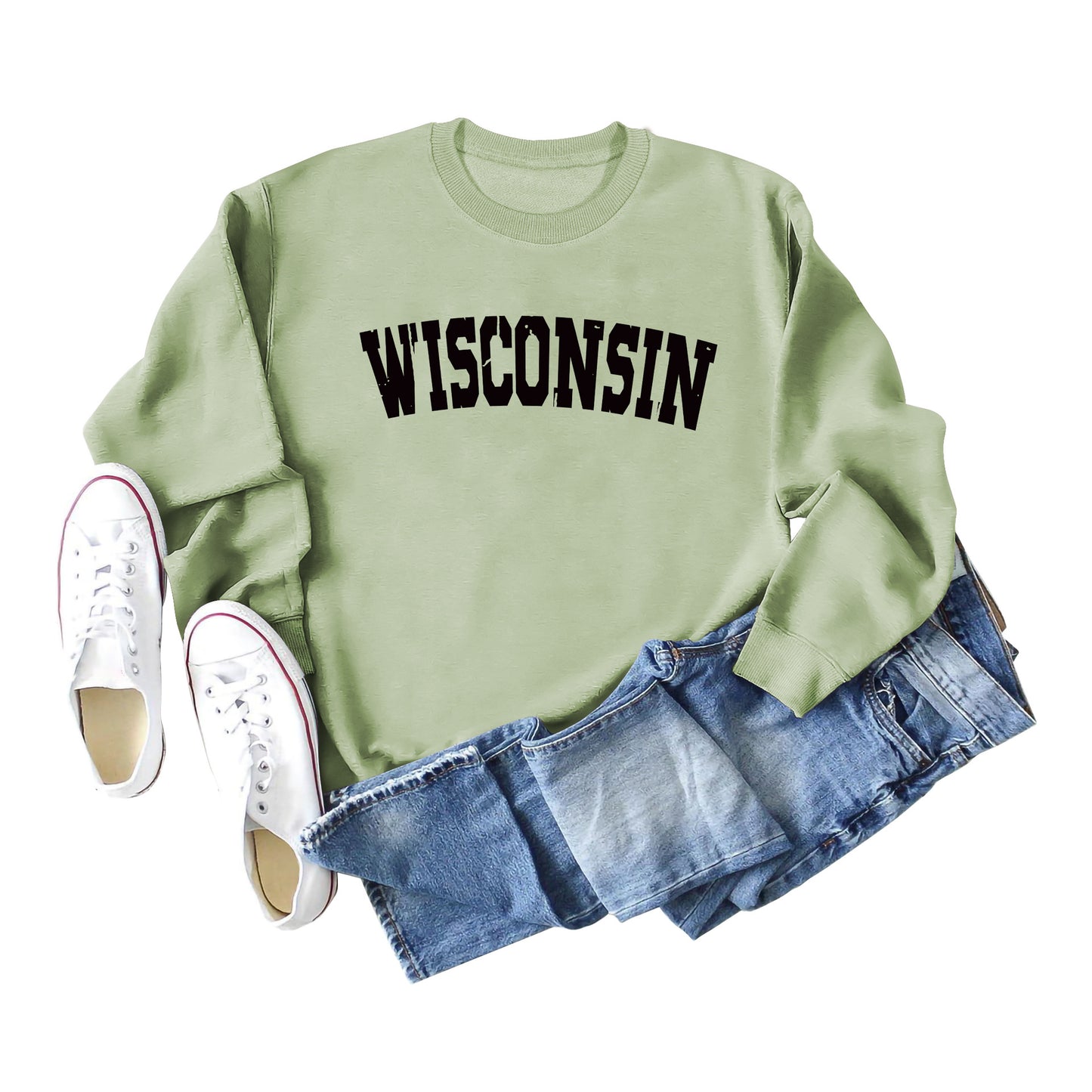 Women's Autumn And Winter Clothing Wisconsin Letter Print Casual Loose Round Neck Hoodie