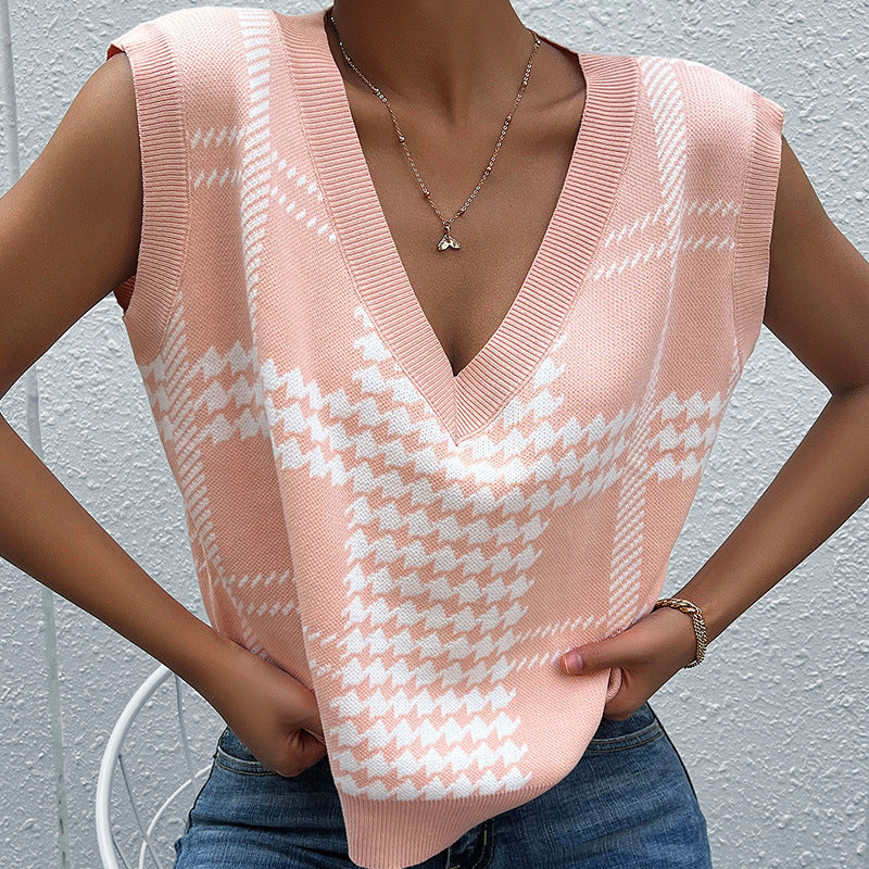 New Early Autumn Fashion Women's Sleeveless Jacquard Thousand Bird Sweater Vest Woman