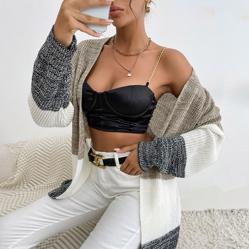 Long Lazy Wind Color Cardigan Sweater Coat for Women