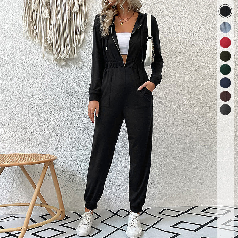 New Autumn And Winter Women's Solid Color Cargo Casual Jumpsuit