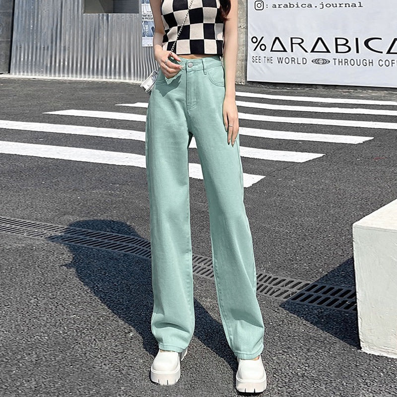 High-Waisted Straight Leg Jeans For Women Autumn And Winter Retro Small Man Loose Slim Tall Full Length Wide Leg Trousers