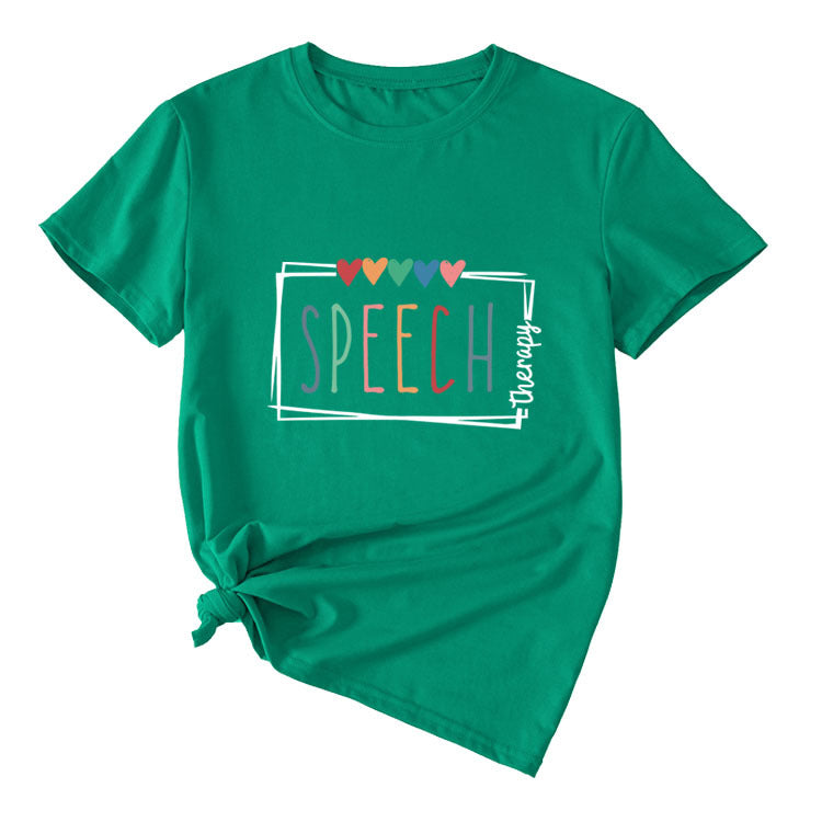 Women's Casual Crew-Neck T-Shirt Speech Therapy Loose Short Sleeves