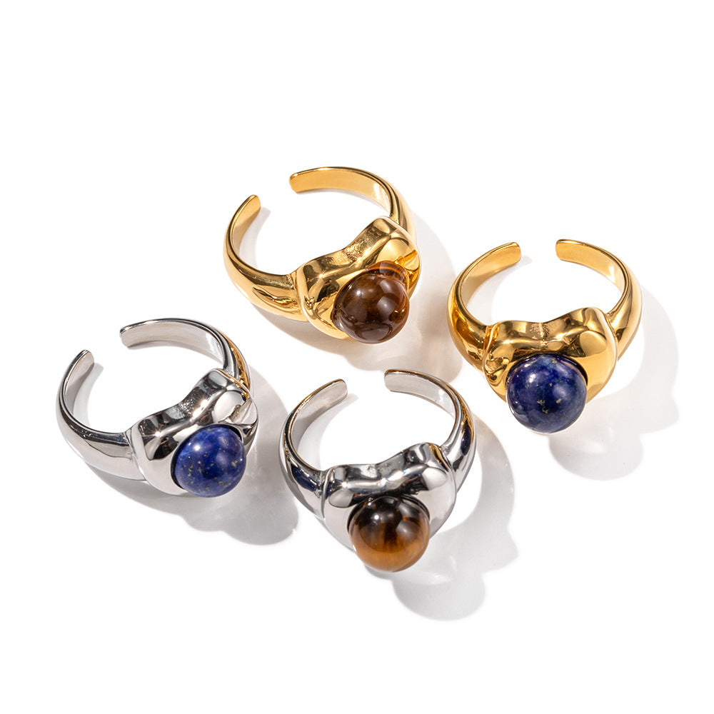 5pcs New Fashion Gold-Plated Stainless Steel 18K Gold Stainless Steel Tiger Eye Stone Love Ring Fashion Jewelry