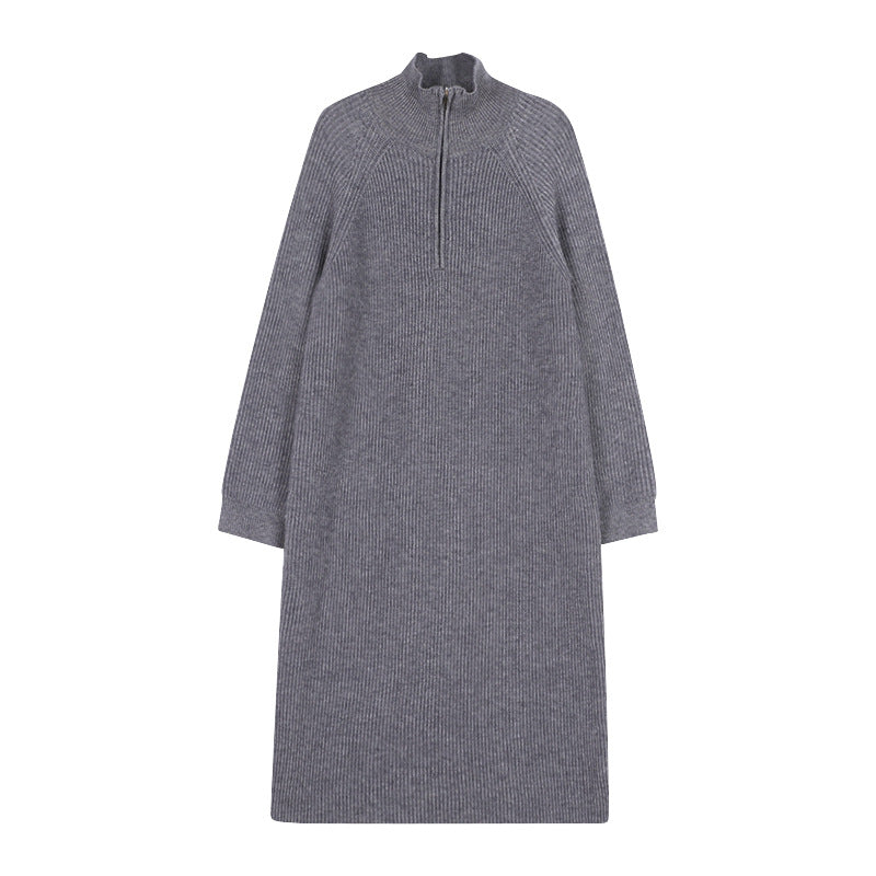 Slouchy Over The Knee Mid-Length Lapel Loose Sweater Dress Woman In Autumn And Winter With A Bottom Knit Dress