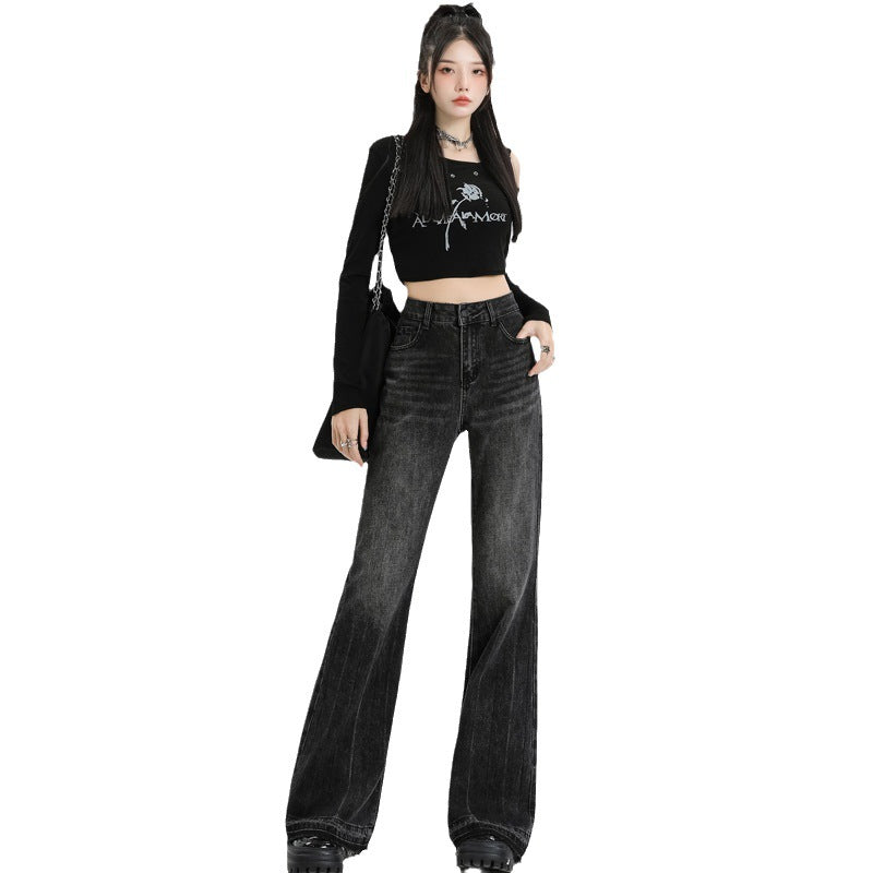 High-Waisted Jeans Women New Autumn And Winter Retro Micro-Trumpet No Elastic Loose Spice Girl Hair-Trimmed Trousers