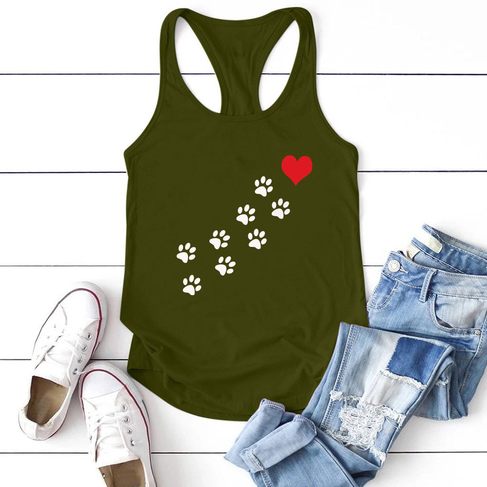 Red Heart Bear Paw Paw Print Animal Cute I-Shaped Vest Summer New Style Top