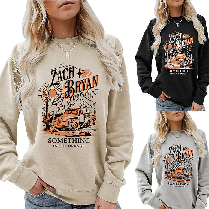 Zach Bryan Something Letter Sun Casual Long Sleeved Hoodie Woman