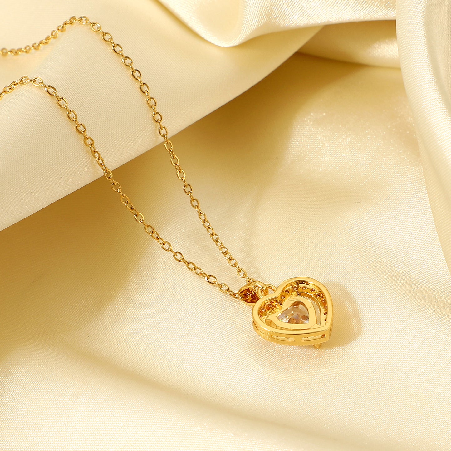 5pcs Exquisite Women's Wedding Jewelry Stainless Steel Gold Large Single Shiny Crystal Heart Pendant Engagement Necklace For Women